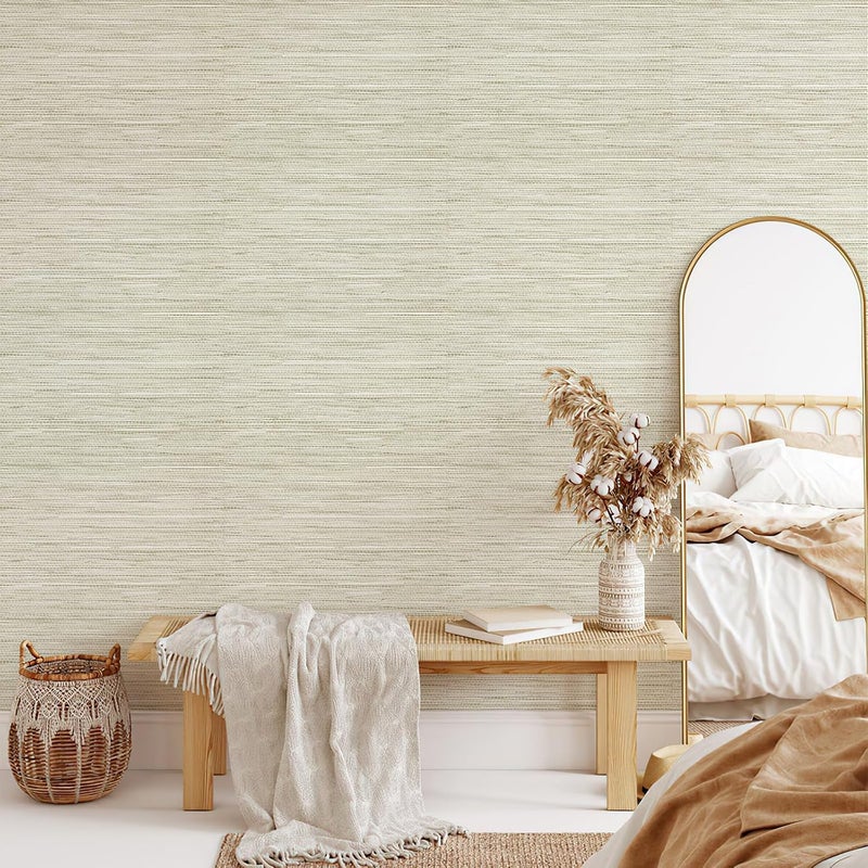 JiffDiff Grasscloth Wallpaper Peel and Stick Cream Grassweave Stick on Wallpaper Textured Self Adhesive Contact Paper 1181" x 17.3" - Image 2